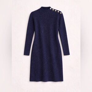 Talbots | Ribbed Button-Shoulder Sweater Dress Mock Neck Speckle Print Preppy